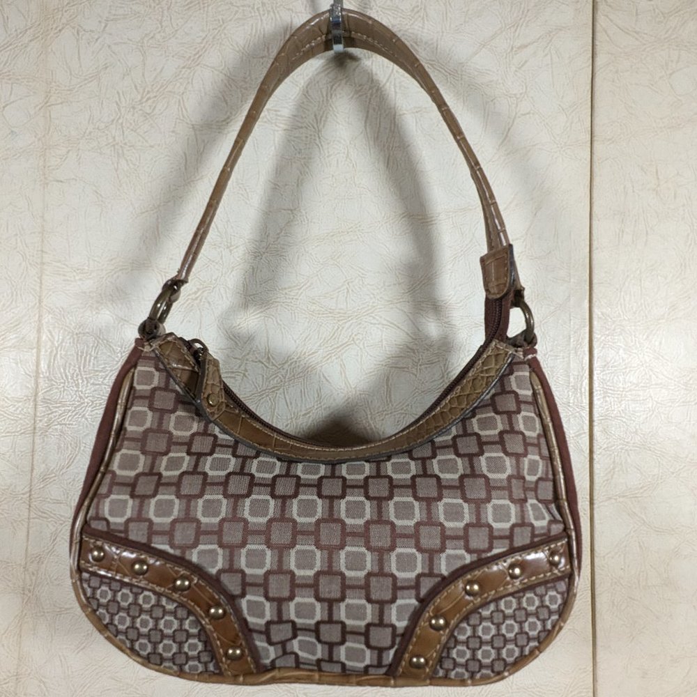 Nine West Small Brown & Tan Canvas, Suede & Snake Skin Bag